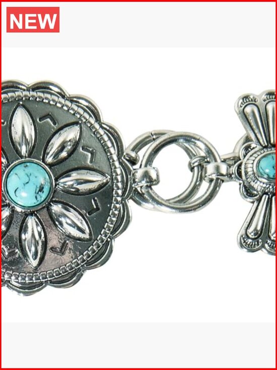 Western-Inspired Leather Belt with Metal Conchos, Antique Nickel Finish